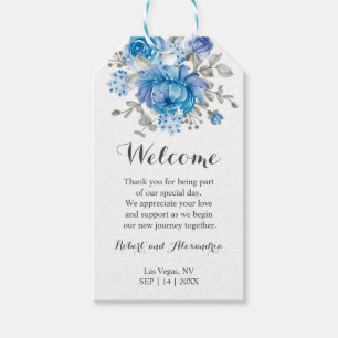 Blue Flower Wedding Welcome Party Favor Gift Label Cadeaulabel