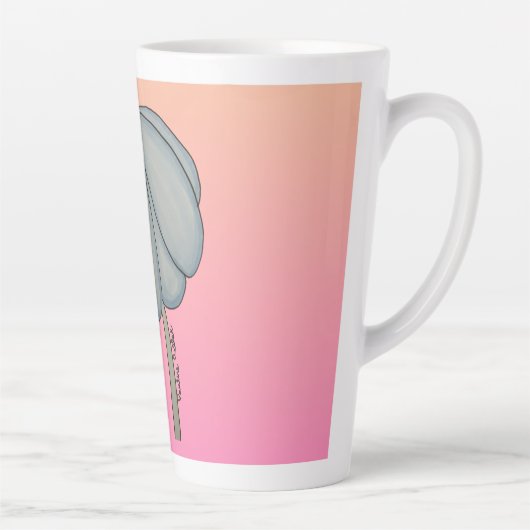 Blue flower with pink background latte mok (Rechts)