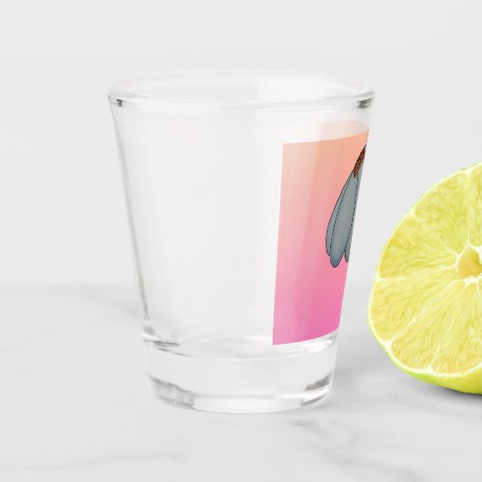 Blue flower with pink background shot glas (Links)