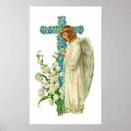 Blue Flowered Christelijk Cross Poster