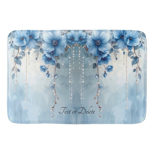 Blue Flowers and Pearls Bath Mat (Voorkant)