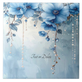 Blue Flowers and Pearls Ceramic Tile Tegeltje