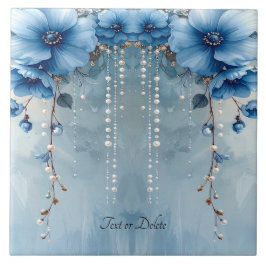 Blue Flowers and Pearls Ceramic Tile Tegeltje