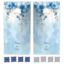 Blue Flowers and Pearls Cornhole Set