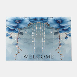 Blue Flowers and Pearls Doormat Deurmat