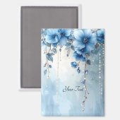 Blue Flowers and Pearls Magnet Magneet (Voorkant / Achterkant)