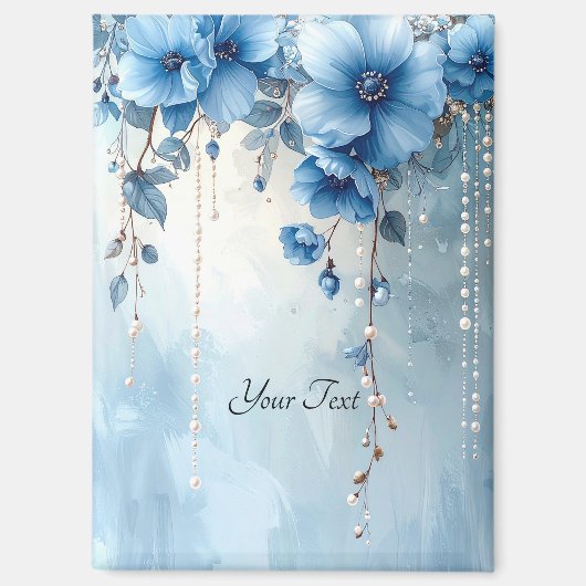 Blue Flowers and Pearls Magnet Magneet (Voorkant)