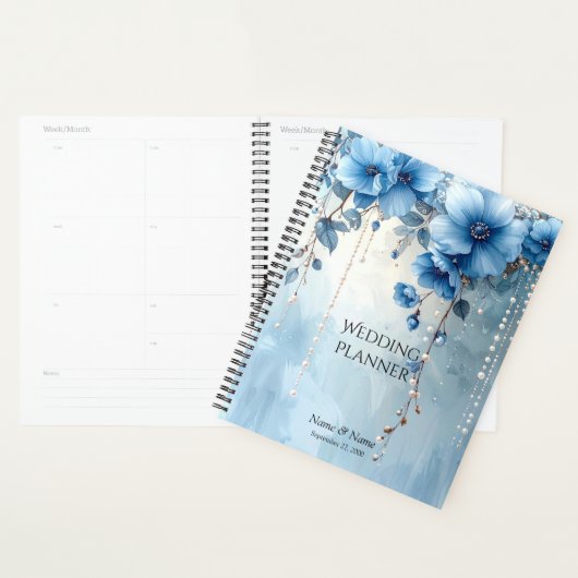 Blue Flowers and Pearls Planner (Devant avec enveloppe)