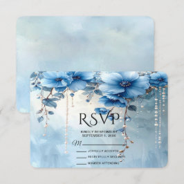 Blue Flowers and Pearls RSVP Card Kaartje