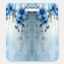 Blue Flowers and Pearls Stadium Seat Cushion