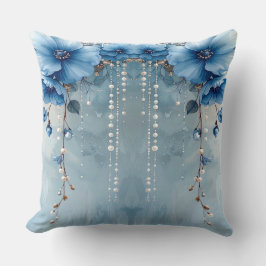 Blue Flowers and Pearls Throw Pillow Kussen