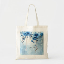 Blue Flowers and Pearls Tote Bag