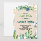 Blue flowers cactus desert invitation (Devant / Derrière)