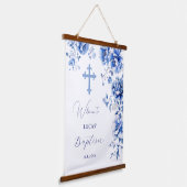 Blue Flowers Doop Welkom Hangend Wandkleed (Gebogen)