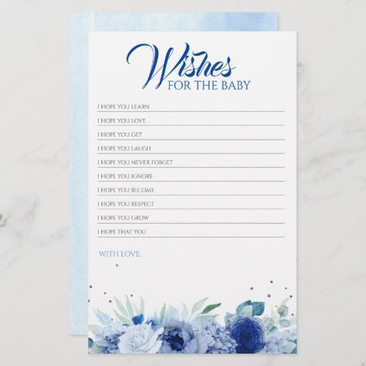 Blue Flowers Elegant Baby shower Game (Voorkant / Achterkant)