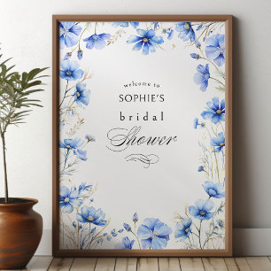 Blue Flowers Floral Lijst Vrijgezellenfeest Welkom Poster