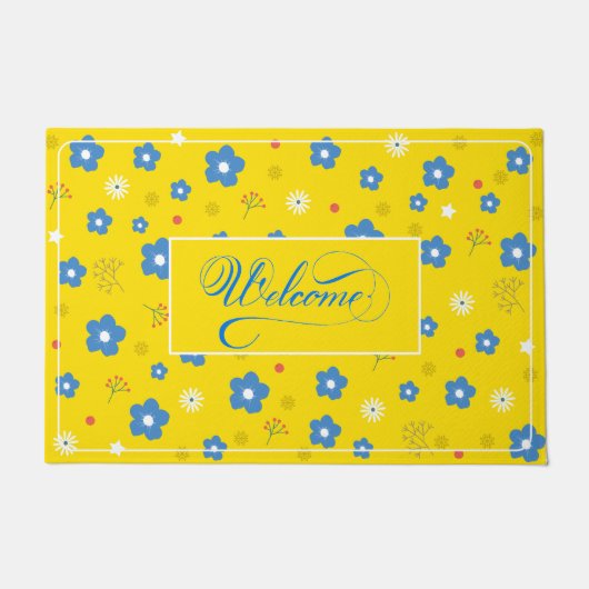 Blue Flowers Front Deuren Decor Welkom Mat (Voorkant)