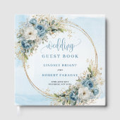 Blue Flowers Greenery Gold Wedding Guest Book Gastenboek (Voorkant)