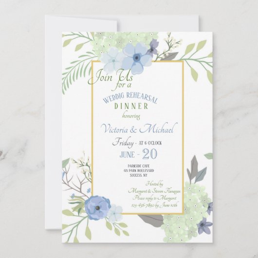 Blue Flowers Invitation Kaart (Voorkant)