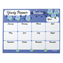 Blue Flowers Jaarlijkse Planner Notitieblok