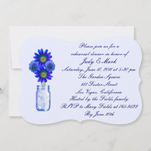 Blue Flowers Mason Jar Rehearsal Dinner Invitation Kaart