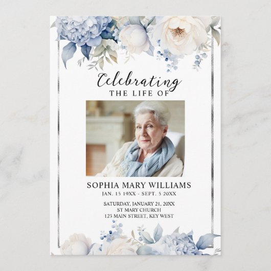 Blue Flowers Memorial Funeral Order of Service Programma (Voorkant)