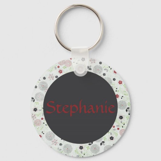 Blue Flowers Name Button Sleutelhanger (Voorkant)