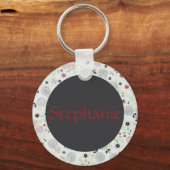 Blue Flowers Name Button Sleutelhanger (Voorkant)