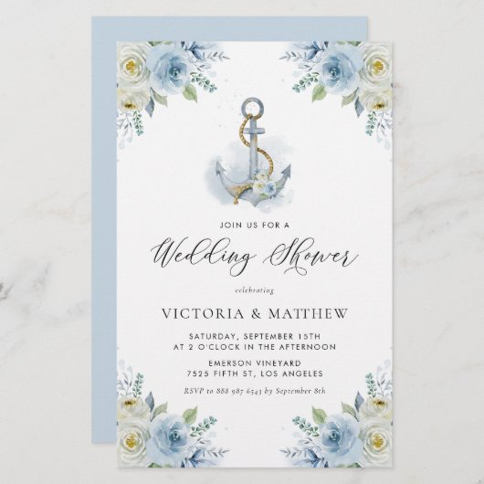 Blue Flowers Nautical Wedding Shower (Voorkant / Achterkant)