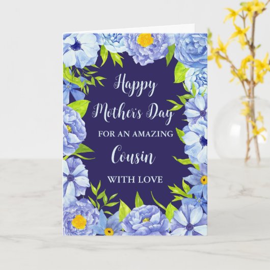 Blue Flowers Neef Happy Moederdag Kaart (Gele Bloem)