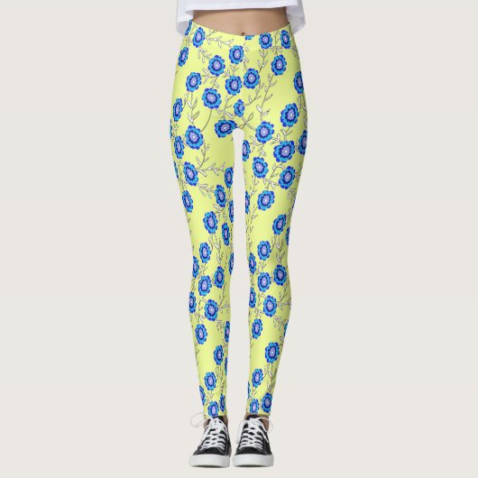 Blue Flowers on Yellow Leggings (Voorkant)