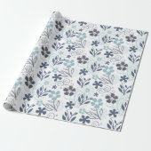 Blue Flowers Patroon Cadeaupapier (Uitgerold)