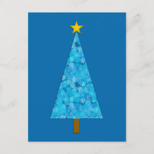 Blue Flowers Retro Moderne kerstboom Feestdagenkaart