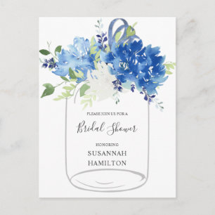 Blue Flowers Ribbon Mason Jar Bruids Briefkaart