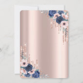 Blue Flowers Roos Gold Drips Silver 80th Birthday Kaart (Achterkant)