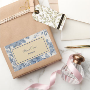 Blue Flowers Toile de Jouy jouw naam Rechthoekige Sticker