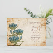 Blue Flowers Vintage Wedding Invitting Kaart (Staand voorkant)