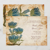 Blue Flowers Vintage Wedding Invitting Kaart (Voorkant / Achterkant)