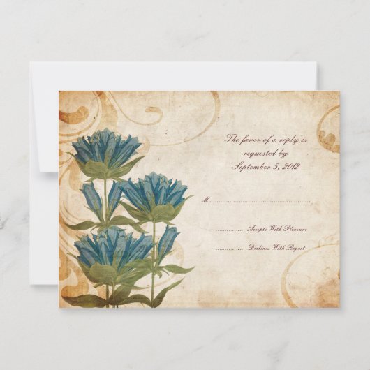 Blue Flowers Vintage Wedding RSVP Kaartje (Voorkant)