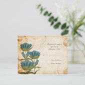 Blue Flowers Vintage Wedding RSVP Kaartje (Staand voorkant)