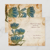 Blue Flowers Vintage Wedding RSVP Kaartje (Voorkant / Achterkant)
