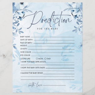 Blue Flowers voorspelling voor Baby shower spel