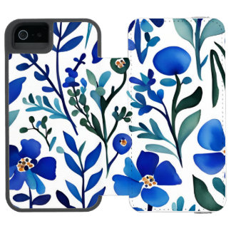 Blue Flowers Watercolor Art Pattern 