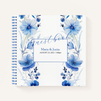 Blue Flowers Waterverf Boeket Gastenboek Notitieboek