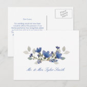 Blue Flowers Wedding Bedankt Briefkaart (Voorkant / Achterkant)