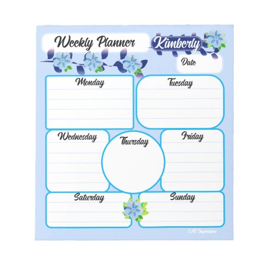 Blue Flowers Weekly Planner Notitieblok (Voorkant)