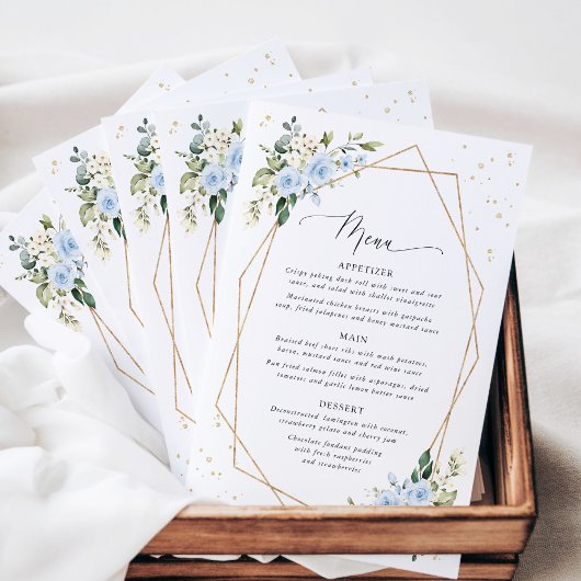 Blue Flowers, White Flowers, Boho, Wedding Menu