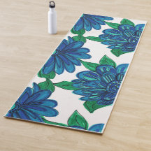 Blue Flowers Yoga Mat