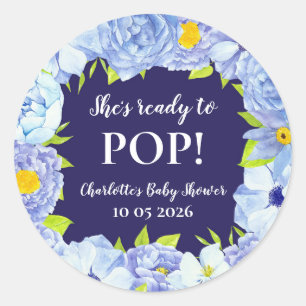 Blue Flowers Ze is klaar om Pop Baby shower Label