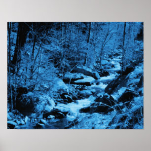 Blue Flowing Brook Abstracte Fantasy Art Poster